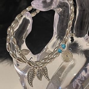 Antique Silver Double Layer Beaded Anklet